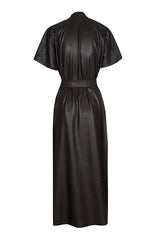 COFFEE VEGAN LEATHER MIDI-DRESS