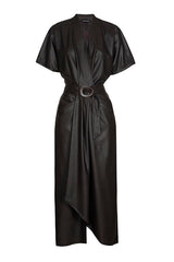 COFFEE VEGAN LEATHER MIDI-DRESS