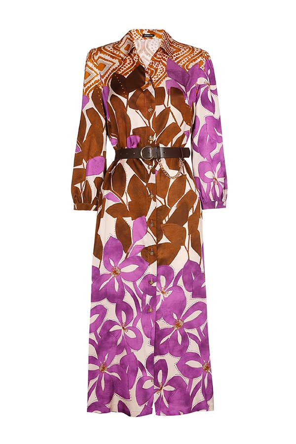 PRINTED VISCOSE MIDI SHIRT DRESS