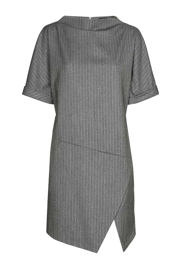 GREY STRAIGHT-FITTING ASYMMETRIC SHORT DRESS