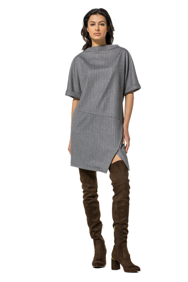 GREY STRAIGHT-FITTING ASYMMETRIC SHORT DRESS