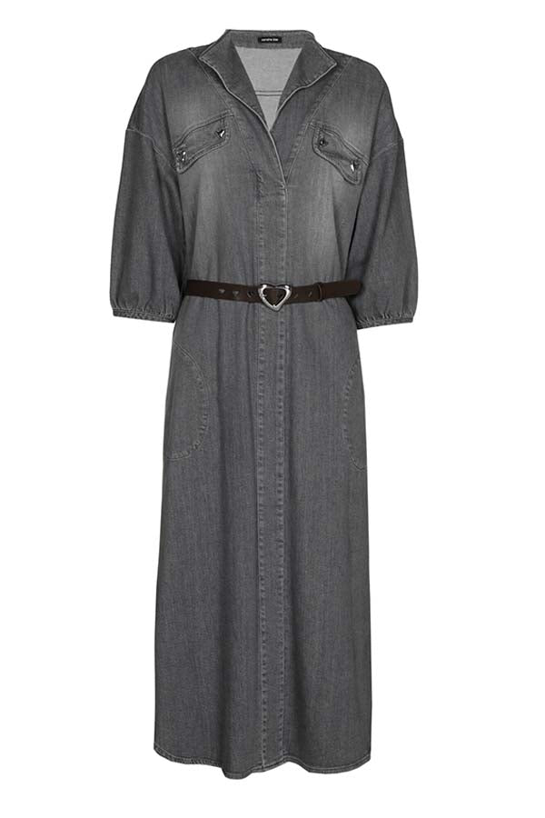 DARK GREY MIDI DENIM DRESS