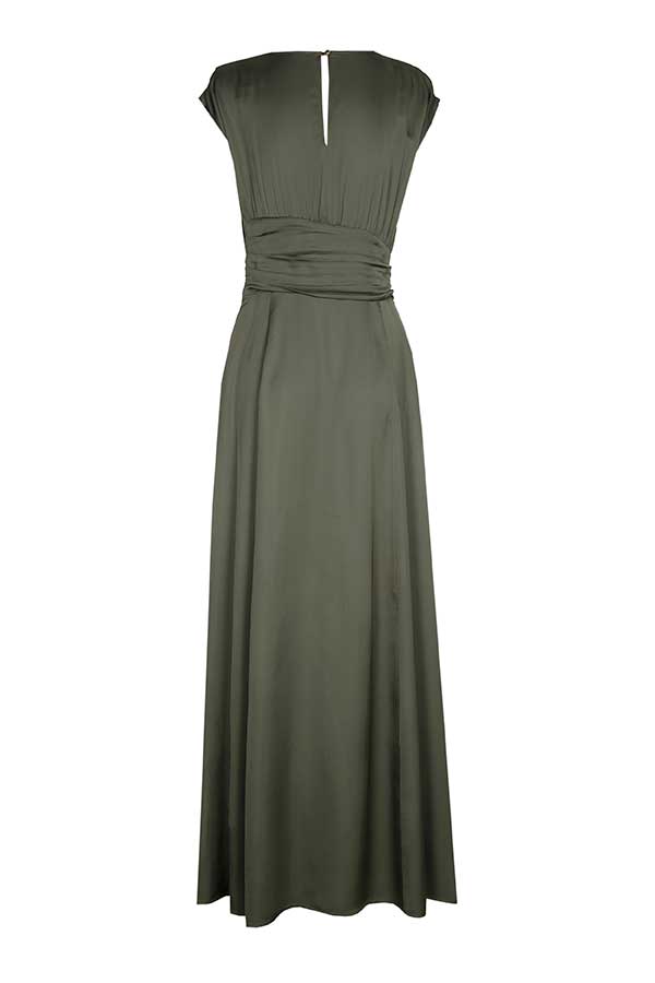 KHAKI SHINY VISCOSE MAXI DRESS