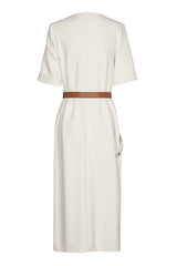 WHITE COMFORTABLE FITTED MIDI DRESS