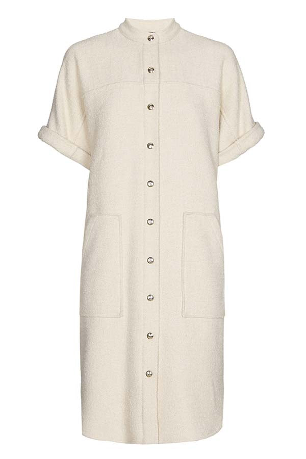 CREAM STRAIGHT-FITTING BOUCLETTE DRESS