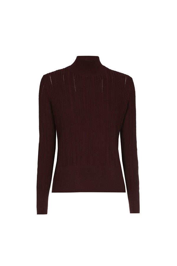 PLUM FITTED RIBBED JERSEY PULLOVER
