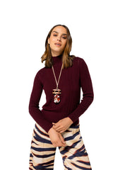 PLUM FITTED RIBBED JERSEY PULLOVER