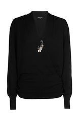 BLACK FAUX CACHE-COEUR SWEATER