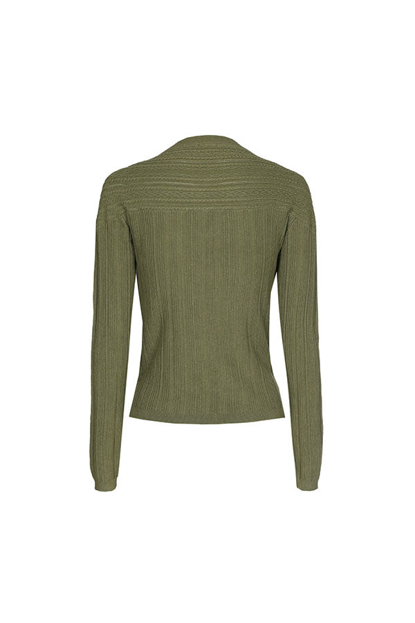 OLIVE FITTED WRAP-EFFECT PULLOVER
