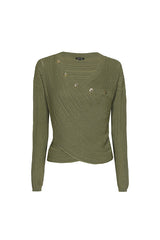 OLIVE FITTED WRAP-EFFECT PULLOVER