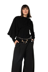 BLACK BOW SHOULDER DETAIL ELEGANT PULLOVER