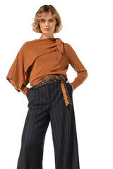CARAMELLO BOW SHOULDER DETAIL ELEGANT PULLOVER