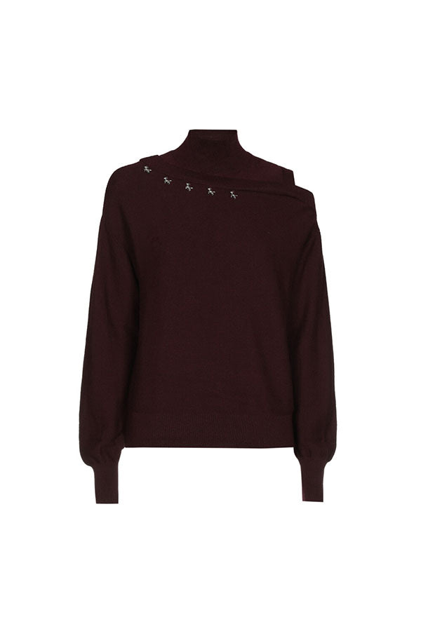 PLUM SHOULDER EFFECT FINE-KNITTED PULLOVER