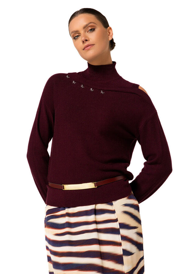 PLUM SHOULDER EFFECT FINE-KNITTED PULLOVER
