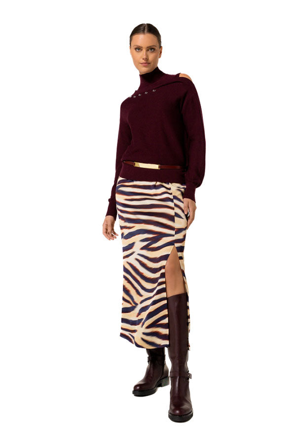 PLUM SHOULDER EFFECT FINE-KNITTED PULLOVER