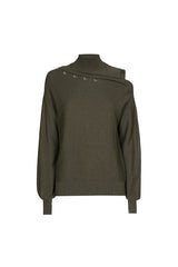 FOREST GREEN SHOULDER EFFECT FINE-KNITTED PULLOVER