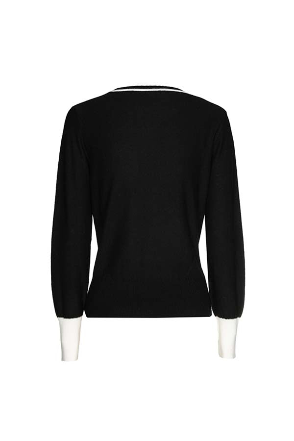 BLACK SEMI-SHEER DÉCOLLETÉ FITTED PULLOVER