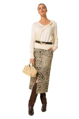 CREAM DETACHABLE BROOCH FINE-KNIT JUMPER