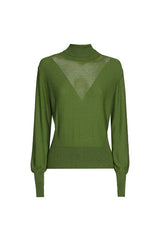 GREEN SEMI-SHEER DÉCOLLETÉ FITTED PULLOVER