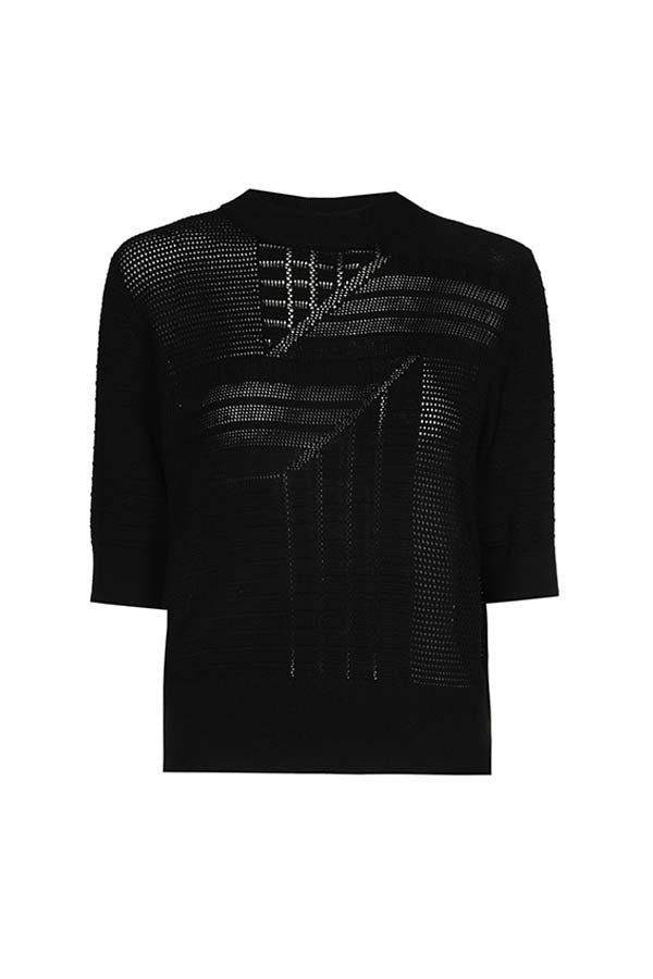 BLACK SEMI-TRANSPARENT PULLOVER