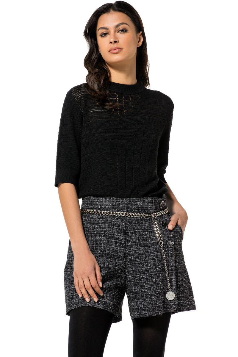 BLACK SEMI-TRANSPARENT PULLOVER