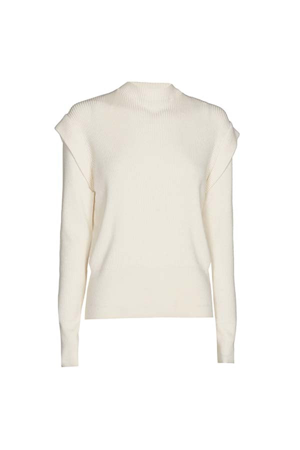 WHITE RIB-KNIT PULLOVER