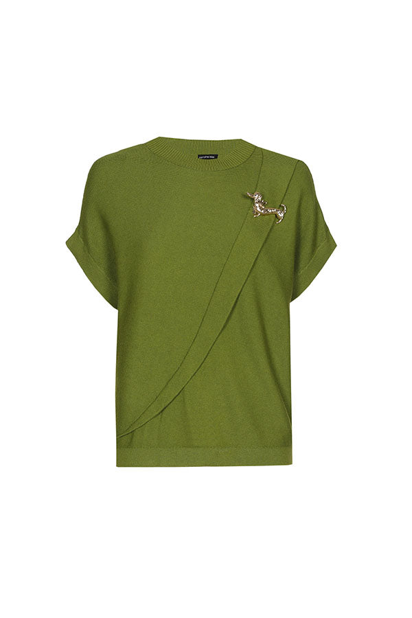DETACHABLE BROOCH FINE-KNIT DRESSY PULLOVER