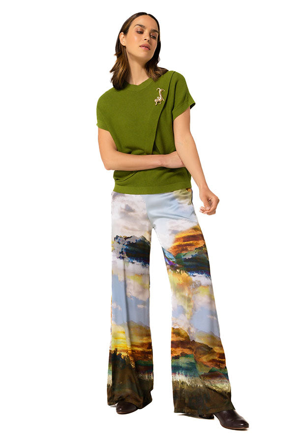 DETACHABLE BROOCH FINE-KNIT DRESSY PULLOVER