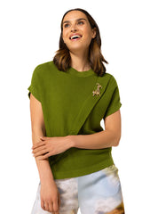DETACHABLE BROOCH FINE-KNIT DRESSY PULLOVER