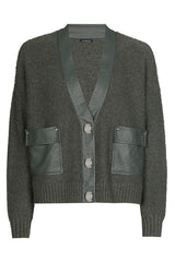 GREEN VEGAN LEATHER DETAILS SHORT CARDIGAN