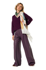 PLUM VEGAN LEATHER DETAIL LOOSE-FITTING SWEATER