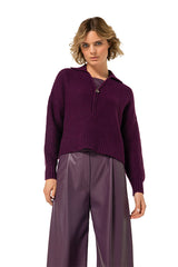 PLUM VEGAN LEATHER DETAIL LOOSE-FITTING SWEATER