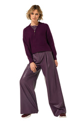PLUM VEGAN LEATHER DETAIL LOOSE-FITTING SWEATER