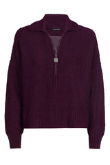 PLUM VEGAN LEATHER DETAIL LOOSE-FITTING SWEATER