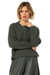 GREEN VEGAN LEATHER DETAIL LOOSE-FITTING SWEATER
