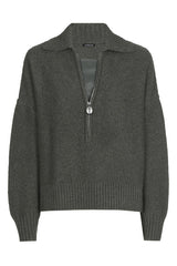 GREEN VEGAN LEATHER DETAIL LOOSE-FITTING SWEATER