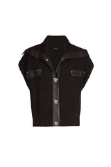 VEGAN LEATHER DETAILS CARDIGAN