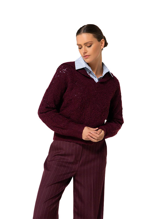 PLUM COLLAR EFFECT LOOSE-KNIT COSY PULLOVER