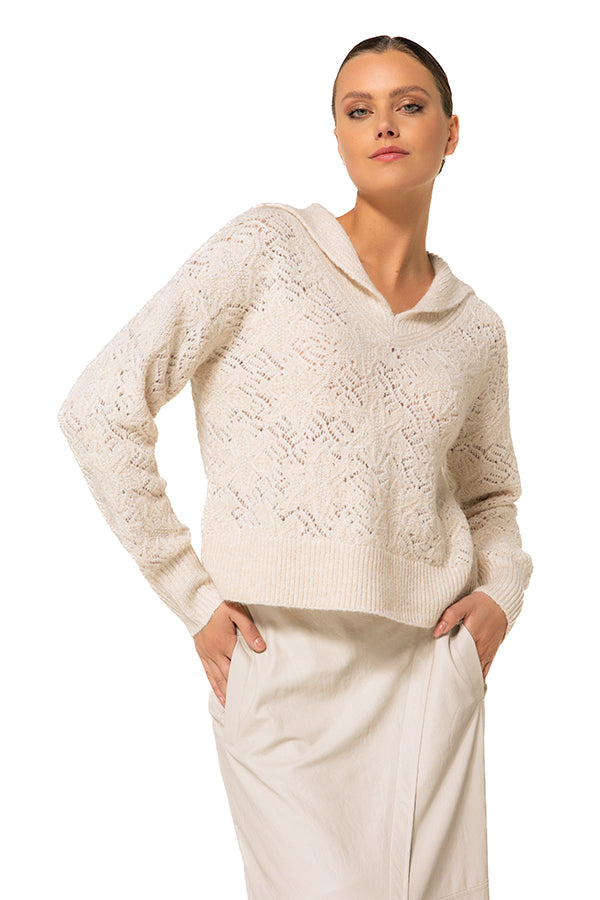 CIMENT COLLAR EFFECT LOOSE-KNIT COSY PULLOVER