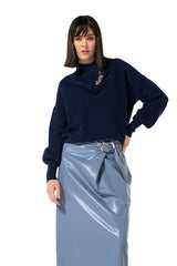 NAVY COLLAR DETAIL ELEGANT PULLOVER
