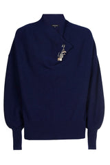 NAVY COLLAR DETAIL ELEGANT PULLOVER