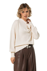 CREAM COLLAR DETAIL ELEGANT PULLOVER