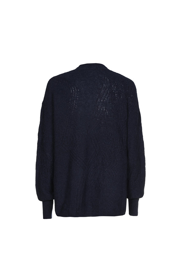 MIDNIGHT SUBTLE FLORAL RELIEF PATTERN RELAXED COSY PULLOVER