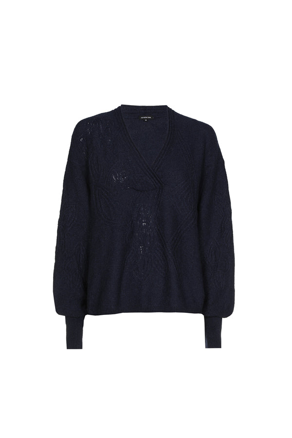 MIDNIGHT SUBTLE FLORAL RELIEF PATTERN RELAXED COSY PULLOVER