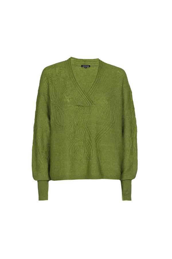 AVOCADO SUBTLE FLORAL RELIEF PATTERN RELAXED COSY PULLOVER