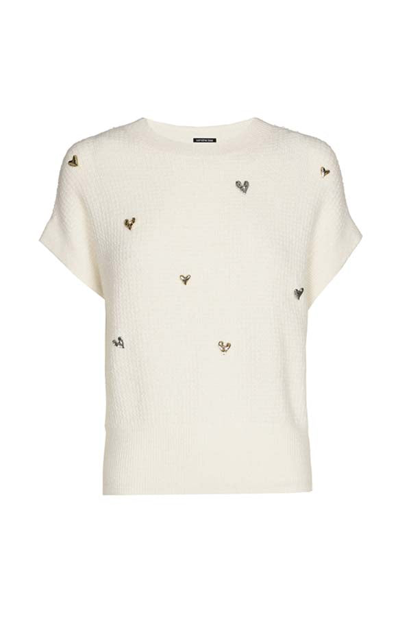 WHITE HEART EFFECT SHORT SLEEVE PULLOVER