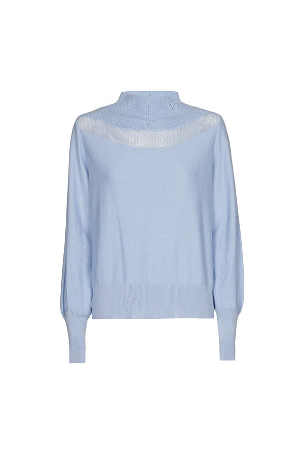 SKY BLUE OPENWORK EFFECT FINE-KNIT LOOSE PULLOVER