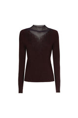 PLUM RIBBED JERSEY FITTED DRESSY PULLOVER