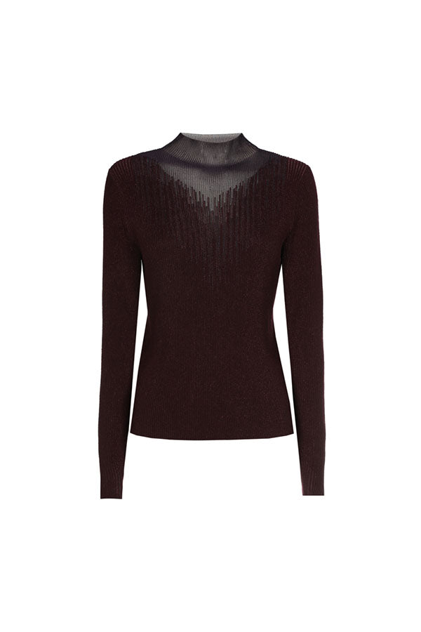 PLUM RIBBED JERSEY FITTED DRESSY PULLOVER