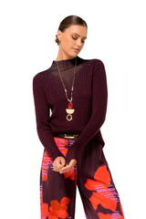 PLUM RIBBED JERSEY FITTED DRESSY PULLOVER